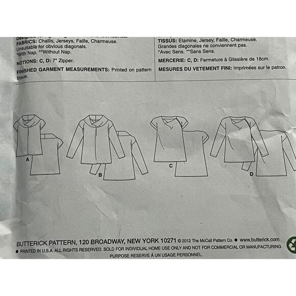 Butterick 5816 pattern knit top cowl neck size L XL - Picture 5 of 5